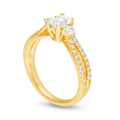 0.88 CT. T.W. Emerald-Cut Natural Diamond Split Shank Engagement Ring in Solid 14K Gold
