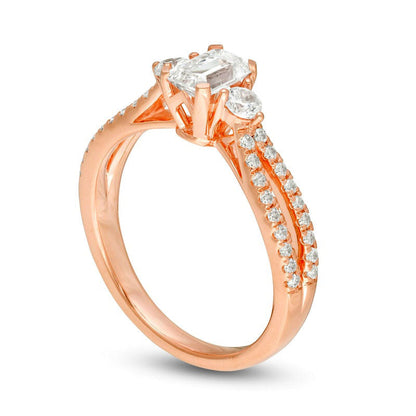 0.88 CT. T.W. Emerald-Cut Natural Diamond Split Shank Engagement Ring in Solid 14K Rose Gold