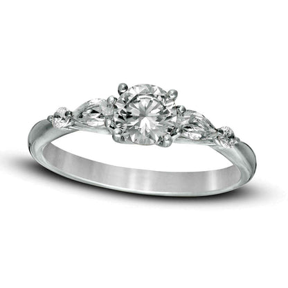 1.0 CT. T.W. Round and Pear-Shaped Natural Diamond Five Stone Engagement Ring in Solid 14K White Gold