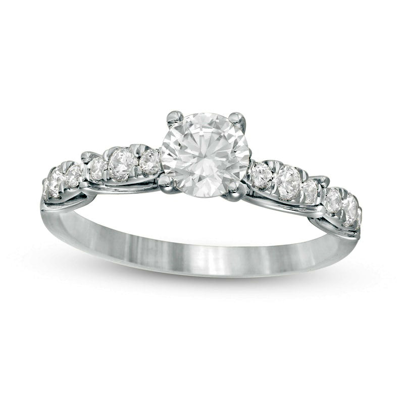 1.0 CT. T.W. Natural Diamond Scalloped Shank Engagement Ring in Solid 14K White Gold