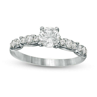 1.0 CT. T.W. Natural Diamond Scalloped Shank Engagement Ring in Solid 14K White Gold