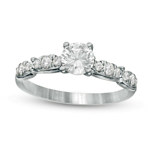 1.0 CT. T.W. Natural Diamond Scalloped Shank Engagement Ring in Solid 14K White Gold
