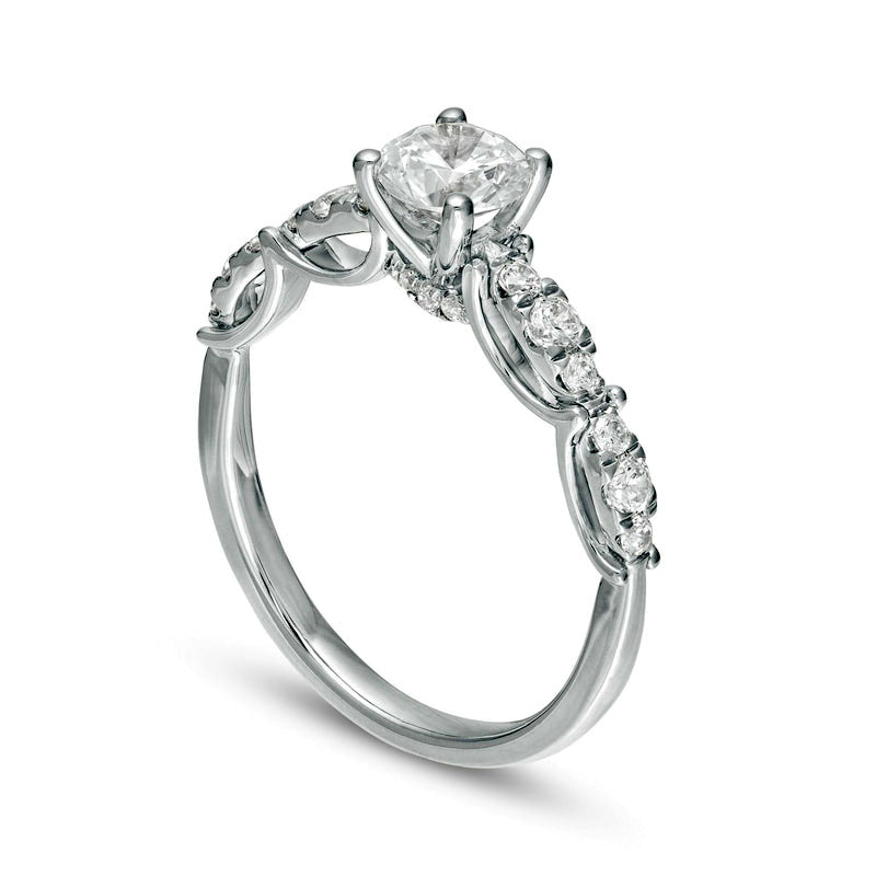 1.0 CT. T.W. Natural Diamond Scalloped Shank Engagement Ring in Solid 14K White Gold