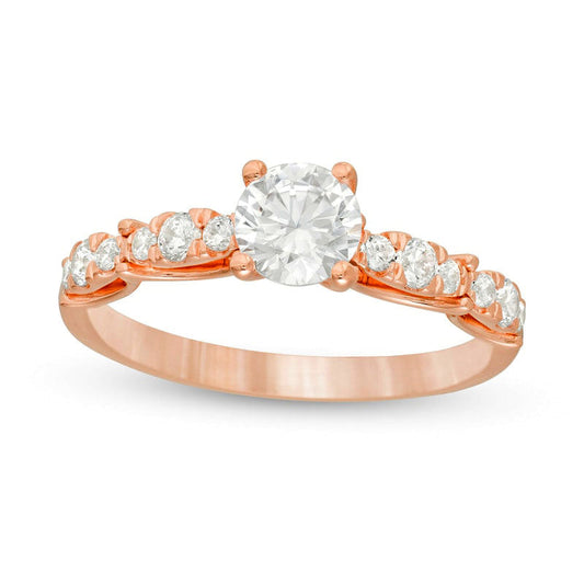 1.0 CT. T.W. Natural Diamond Scalloped Shank Engagement Ring in Solid 14K Rose Gold
