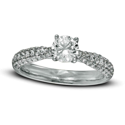 1.33 CT. T.W. Natural Diamond Tapered Shank Engagement Ring in Solid 14K White Gold