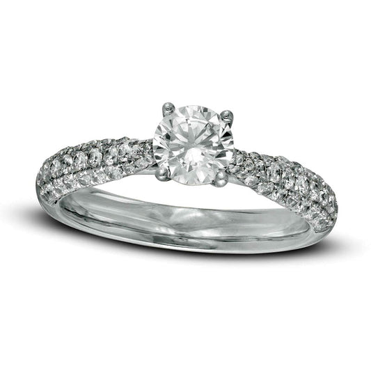 1.33 CT. T.W. Natural Diamond Tapered Shank Engagement Ring in Solid 14K White Gold