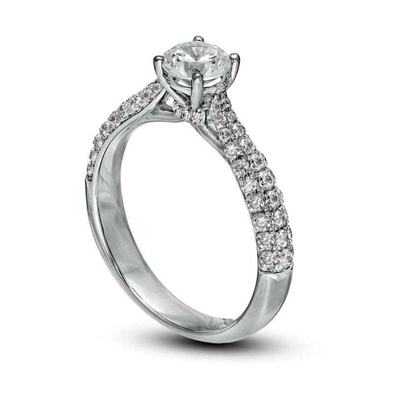 1.33 CT. T.W. Natural Diamond Tapered Shank Engagement Ring in Solid 14K White Gold