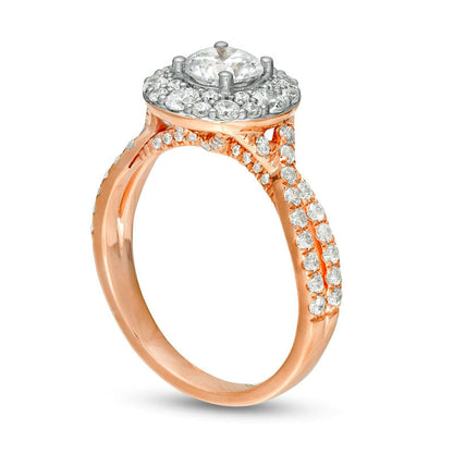 1.63 CT. T.W. Natural Diamond Frame Twist Split Shank Engagement Ring in Solid 14K Two-Tone Gold