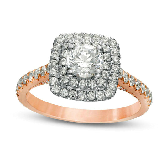 1.33 CT. T.W. Natural Diamond Cushion Double Frame Engagement Ring in Solid 14K Two-Tone Gold