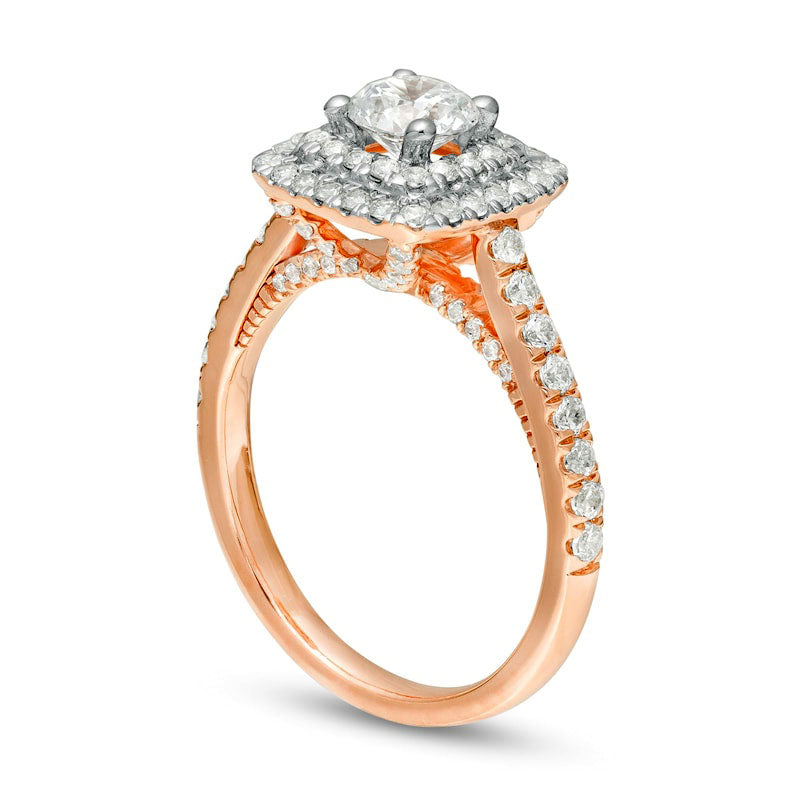 1.33 CT. T.W. Natural Diamond Cushion Double Frame Engagement Ring in Solid 14K Two-Tone Gold