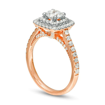 1.33 CT. T.W. Natural Diamond Cushion Double Frame Engagement Ring in Solid 14K Two-Tone Gold