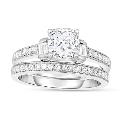 1.38 CT. T.W. Princess-Cut Natural Diamond Collar Bridal Engagement Ring Set in Solid 14K White Gold