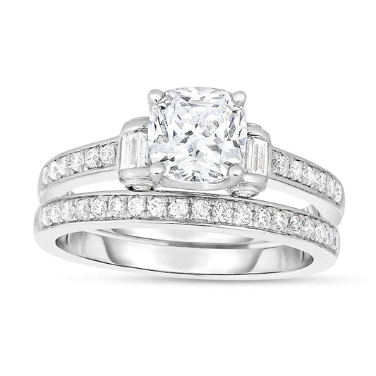 1.38 CT. T.W. Princess-Cut Natural Diamond Collar Bridal Engagement Ring Set in Solid 14K White Gold