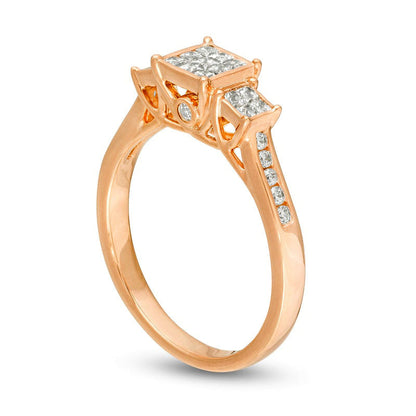 0.50 CT. T.W. Princess-Cut Composite Natural Diamond Three Stone Engagement Ring in Solid 10K Rose Gold