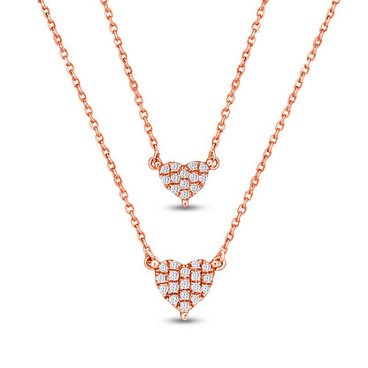 0.1 CT. T.W. Natural Diamond Double Heart Double Strand Layered Necklace in 10K Rose Gold