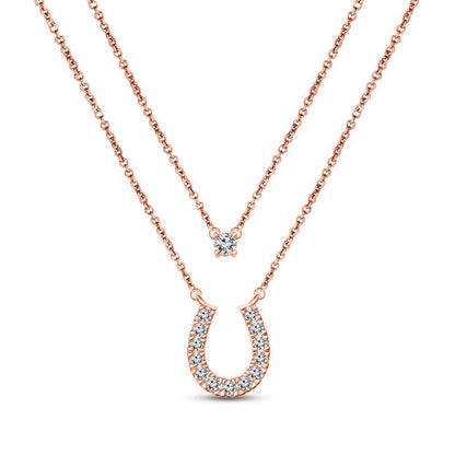 0.25 CT. T.W. Natural Diamond Horseshoe Double Strand Layered Necklace in 10K Rose Gold