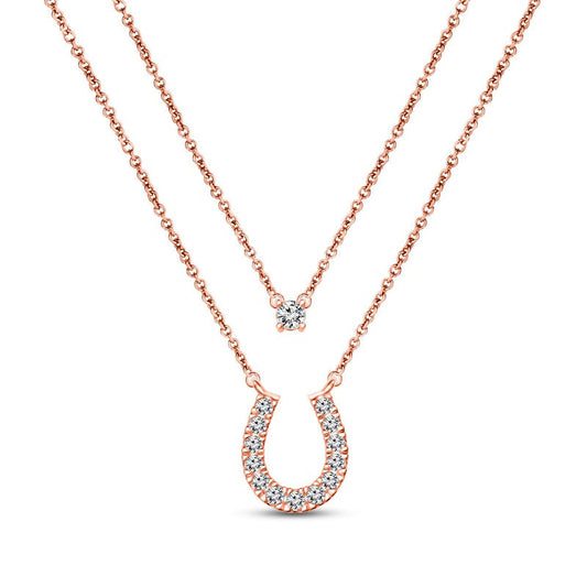 0.25 CT. T.W. Natural Diamond Horseshoe Double Strand Layered Necklace in 10K Rose Gold