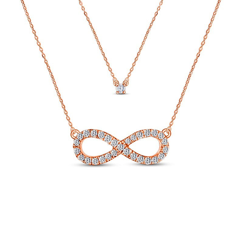 0.25 CT. T.W. Natural Diamond Infinity Double Strand Layered Necklace in 10K Rose Gold