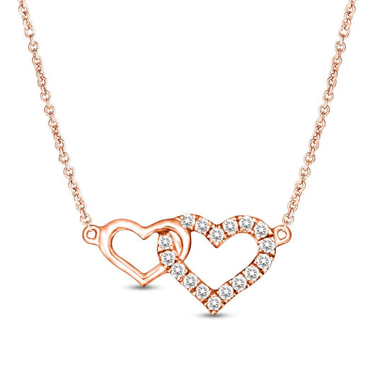 0.13 CT. T.W. Natural Diamond Double Interlocking Hearts Outline Necklace in 10K Rose Gold