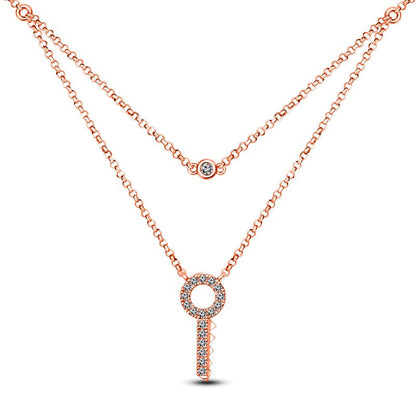0.2 CT. T.W. Natural Diamond Key Double Strand Layered Necklace in 10K Rose Gold