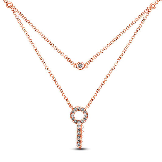 0.2 CT. T.W. Natural Diamond Key Double Strand Layered Necklace in 10K Rose Gold