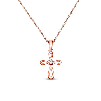 Natural Diamond Accent Loop Cross Pendant in 10K Rose Gold