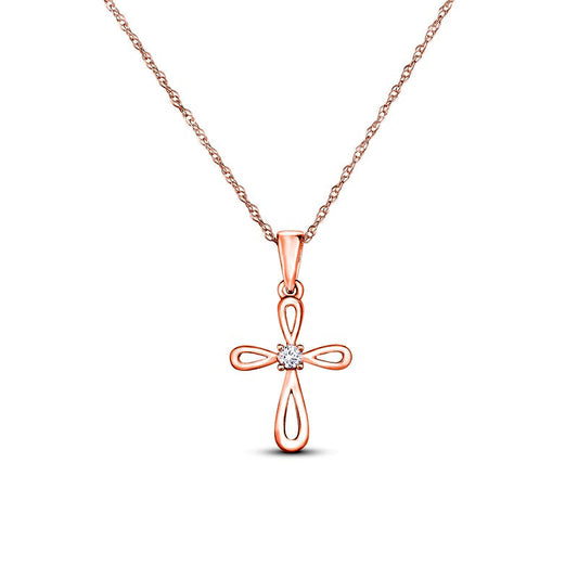 Natural Diamond Accent Loop Cross Pendant in 10K Rose Gold