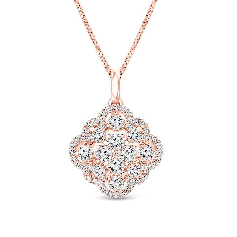0.75 CT. T.W. Quad Natural Diamond Scallop Frame Ornate Pendant in 10K Rose Gold