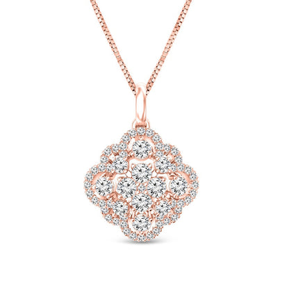 0.75 CT. T.W. Quad Natural Diamond Scallop Frame Ornate Pendant in 10K Rose Gold