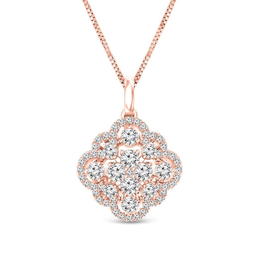 0.75 CT. T.W. Quad Natural Diamond Scallop Frame Ornate Pendant in 10K Rose Gold