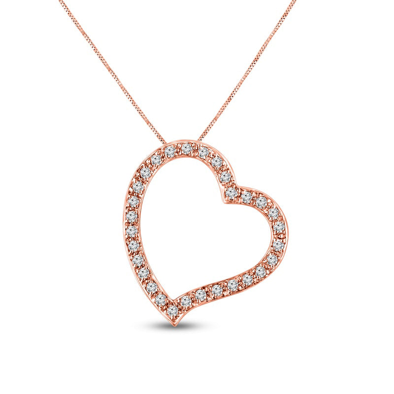 0.5 CT. T.W. Natural Diamond Tilted Heart Outline Pendant in 10K Rose Gold