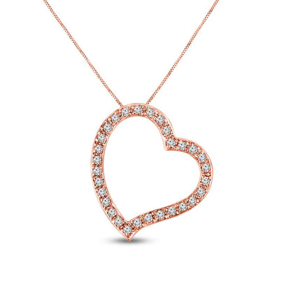 0.5 CT. T.W. Natural Diamond Tilted Heart Outline Pendant in 10K Rose Gold