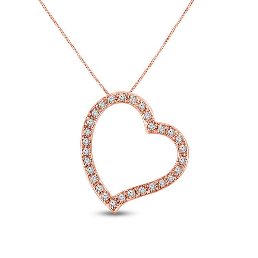 0.5 CT. T.W. Natural Diamond Tilted Heart Outline Pendant in 10K Rose Gold