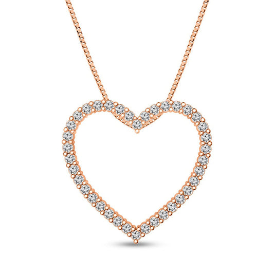 0.5 CT. T.W. Natural Diamond Heart Outline Pendant in 10K Rose Gold