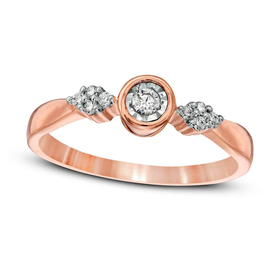 0.13 CT. T.W. Natural Diamond Quad-Sides Promise Ring in Solid 10K Rose Gold