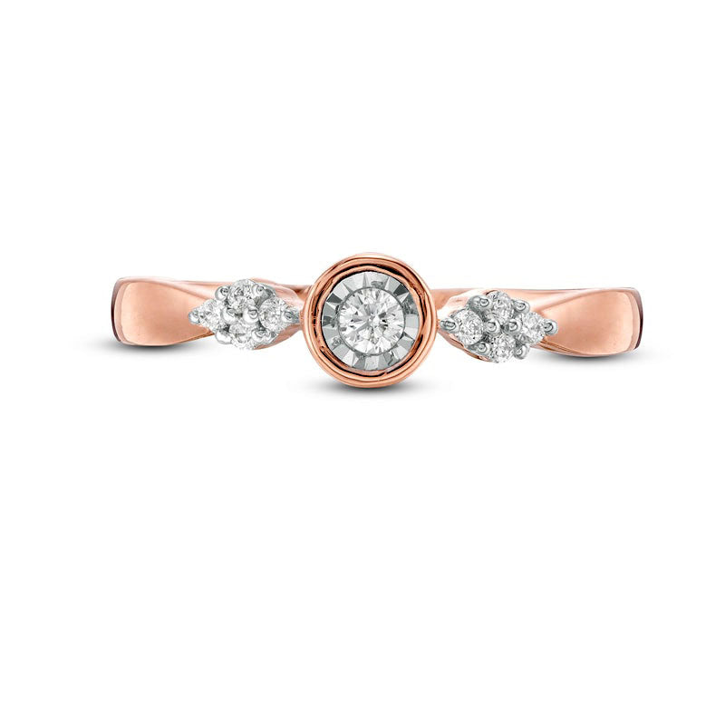 0.13 CT. T.W. Natural Diamond Quad-Sides Promise Ring in Solid 10K Rose Gold