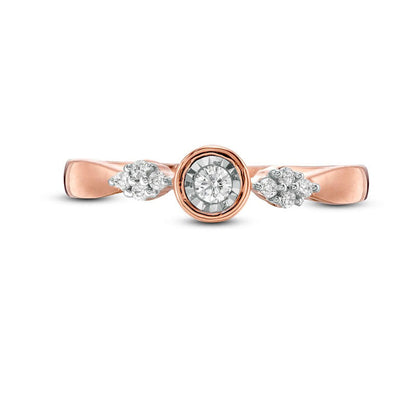 0.13 CT. T.W. Natural Diamond Quad-Sides Promise Ring in Solid 10K Rose Gold