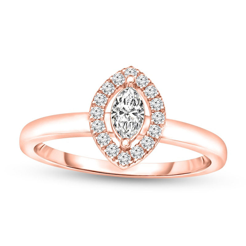 0.13 CT. T.W. Marquise Natural Diamond Frame Promise Ring in Solid 10K Rose Gold
