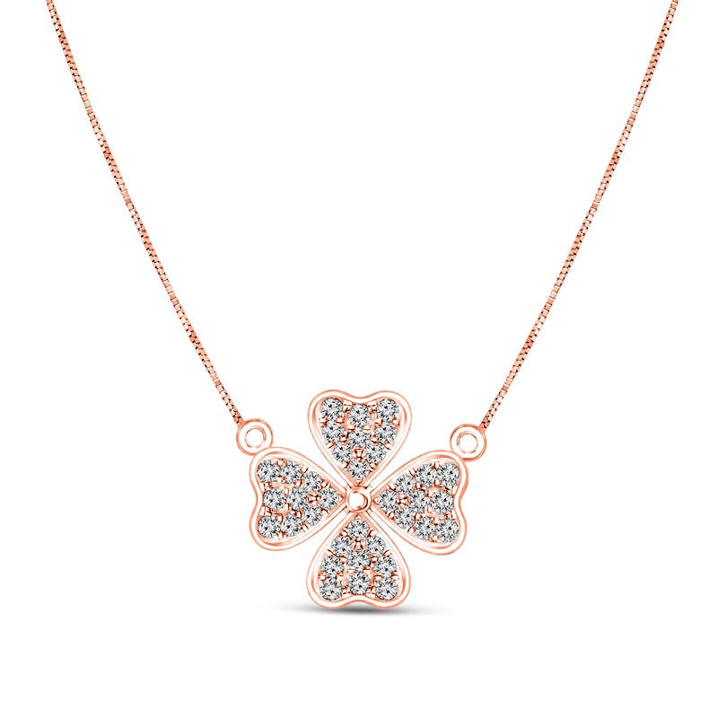 0.13 CT. T.W. Natural Diamond Heart-Shaped Four Leaf Clover Necklace in 10K Rose Gold