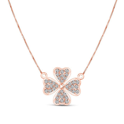 0.13 CT. T.W. Natural Diamond Heart-Shaped Four Leaf Clover Necklace in 10K Rose Gold