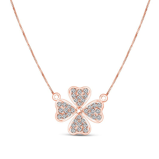 0.13 CT. T.W. Natural Diamond Heart-Shaped Four Leaf Clover Necklace in 10K Rose Gold