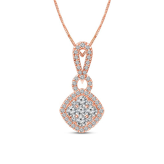 0.5 CT. T.W. Composite Natural Diamond Tilted Cushion Frame Pendant in 10K Rose Gold
