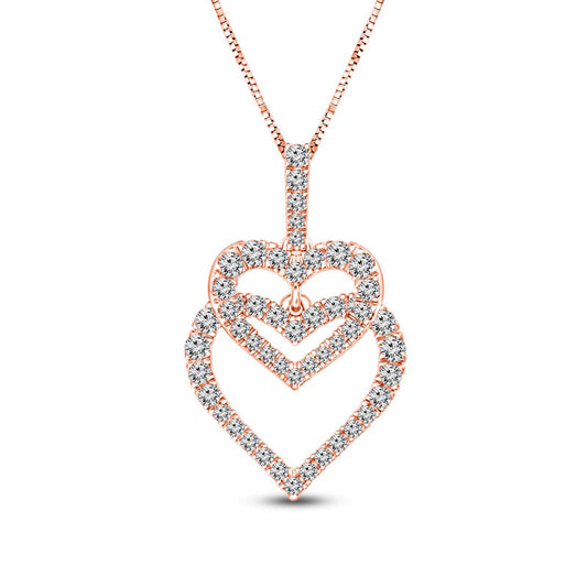 0.38 CT. T.W. Natural Diamond Layered Double Heart Pendant in 10K Rose Gold