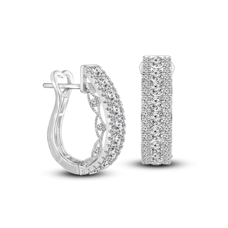 1.63 CT. T.W. Diamond Multi-Row Vintage-Style Hoop Earrings in 10K White Gold