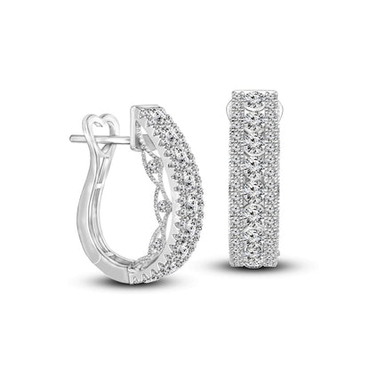 1.63 CT. T.W. Diamond Multi-Row Vintage-Style Hoop Earrings in 10K White Gold