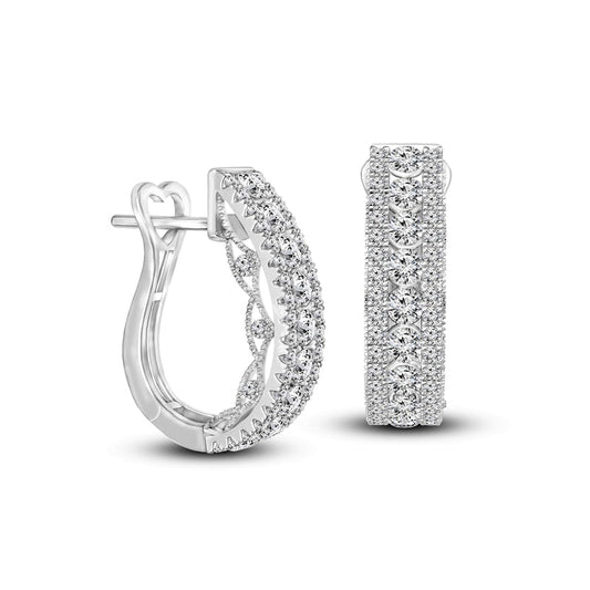 1.63 CT. T.W. Diamond Multi-Row Vintage-Style Hoop Earrings in 10K White Gold