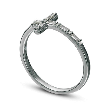 0.17 CT. T.W. Baguette and Round Natural Diamond Sideways Cross Ring in Solid 10K White Gold
