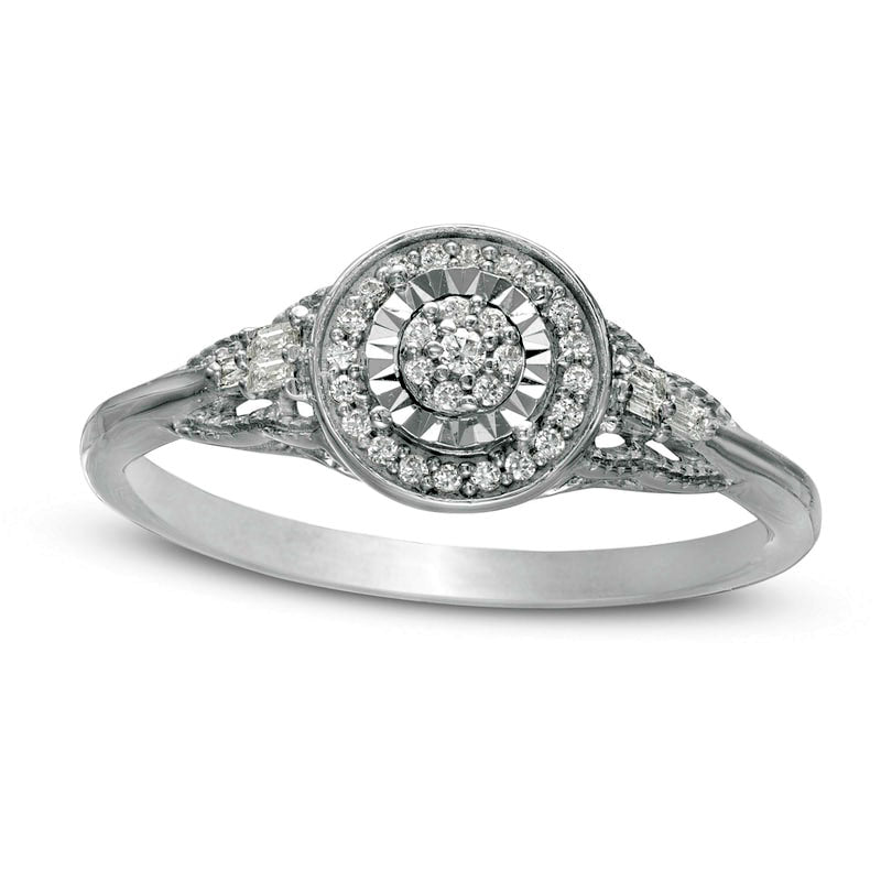 0.17 CT. T.W. Composite Natural Diamond Frame Antique Vintage-Style Promise Ring in Solid 10K White Gold