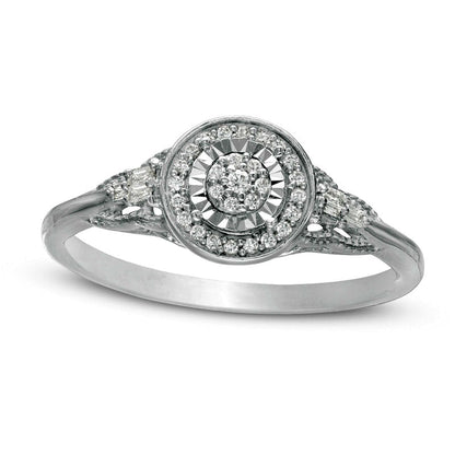 0.17 CT. T.W. Composite Natural Diamond Frame Antique Vintage-Style Promise Ring in Solid 10K White Gold