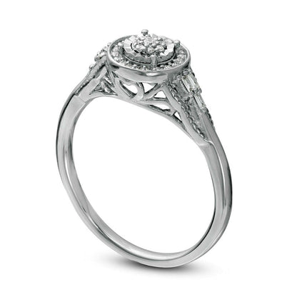 0.17 CT. T.W. Composite Natural Diamond Frame Antique Vintage-Style Promise Ring in Solid 10K White Gold